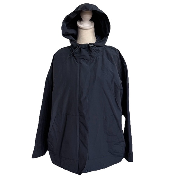 Eileen Fisher Jackets & Blazers - Eileen Fisher Jacket Navy Nylon Cotton Hood Relax Lagenlook Classic Minimal P/S